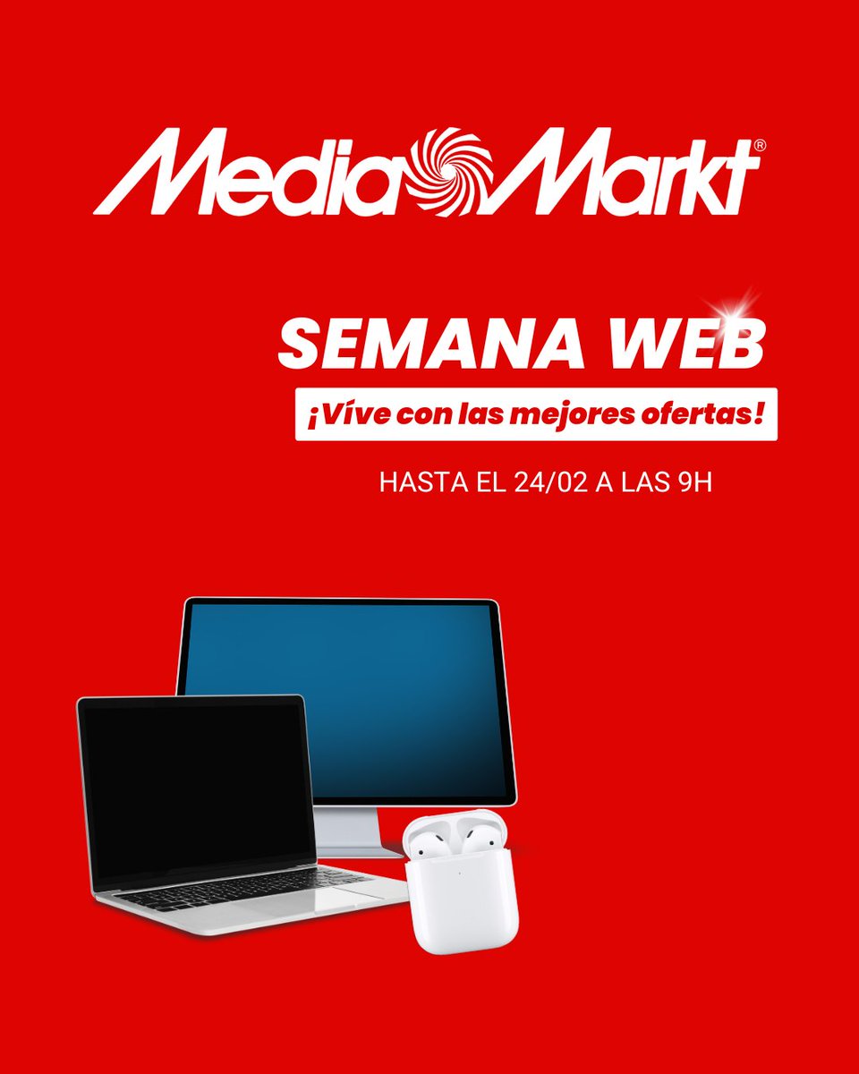 pcbilbondo's tweet photo. ¡📢🔥 Semana Web en MediaMarkt hasta el 24 de febrero 🔥📢!

Aprovecha las ofertas más guays en tecnología y electrodomésticos. ¡No dejes pasar estos chollos y ven a MediaMarkt en Bilbondo! 🏃💨

📍 Te esperamos en el Parque Comercial Bilbondo https://t.co/CBPtc60iDA