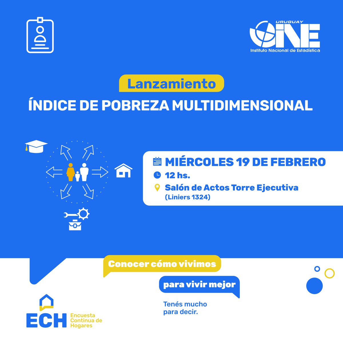 ine_uruguay's tweet image. 🔜 📣Lanzamiento Índice de Pobreza Multidimensional
🗓️ Miércoles 19 de Febrero
🕛 12 hs.
📍Salón de Actos Torre Ejecutiva

#estadísticas #uruguay #multidimensional