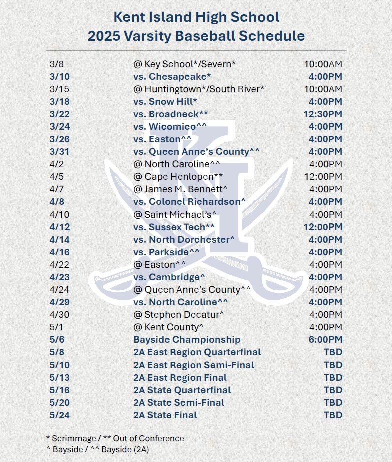 2025 Varsity Baseball Schedule. 
Almost that time...
