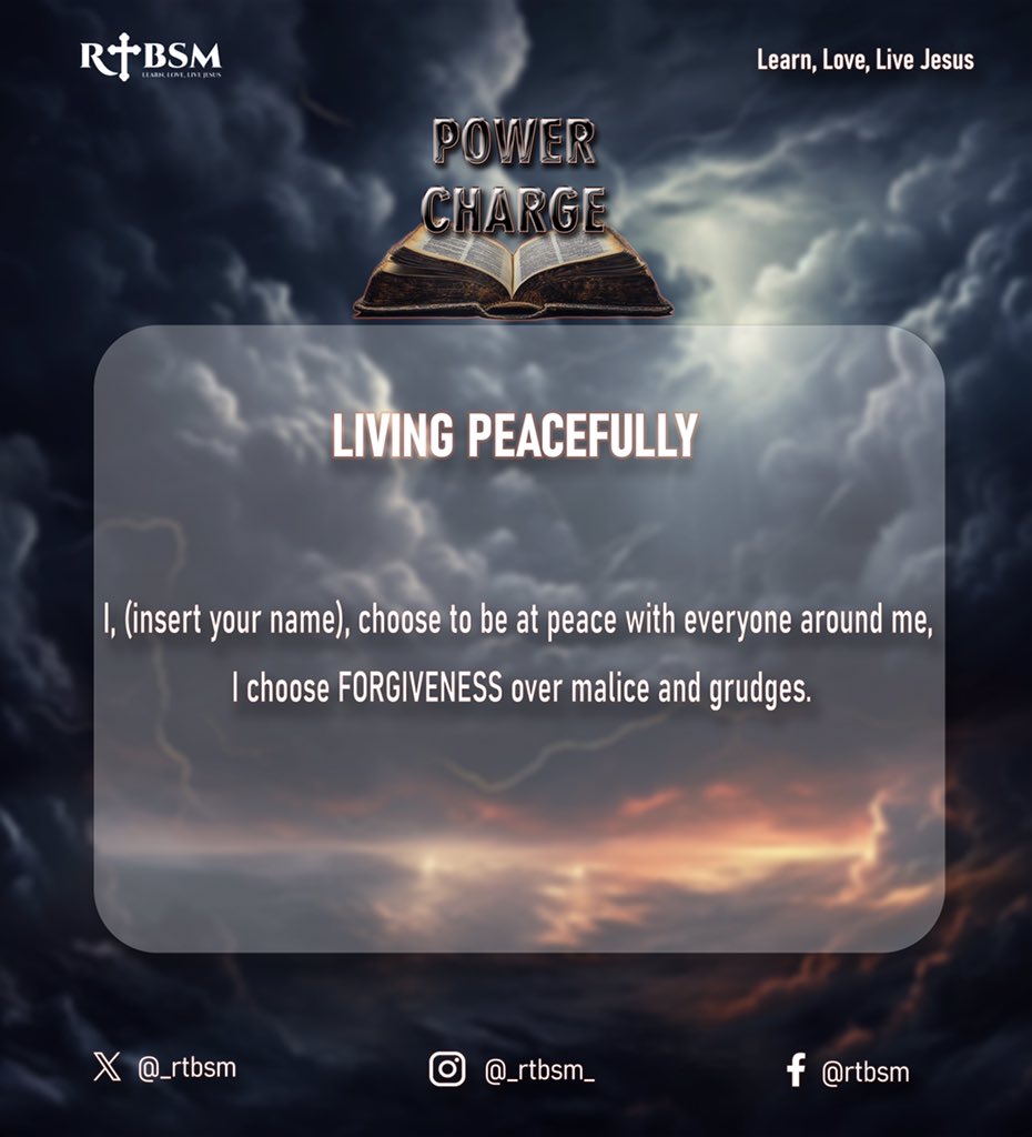 _RTBSM's tweet image. Welcome to Power Charge🤗⚡️
In Power Charge, we declare boldly the realities of who we are in Christ Jesus.
Today’s declaration speaks about “PEACE😮‍💨✌️🫂”,speak this declaration out boldly 🔥🗣
#ichoosetoliveinpeace 
#powercharge
#rtbsm
#learnliveloveJesus
#theyearofdiscipleship