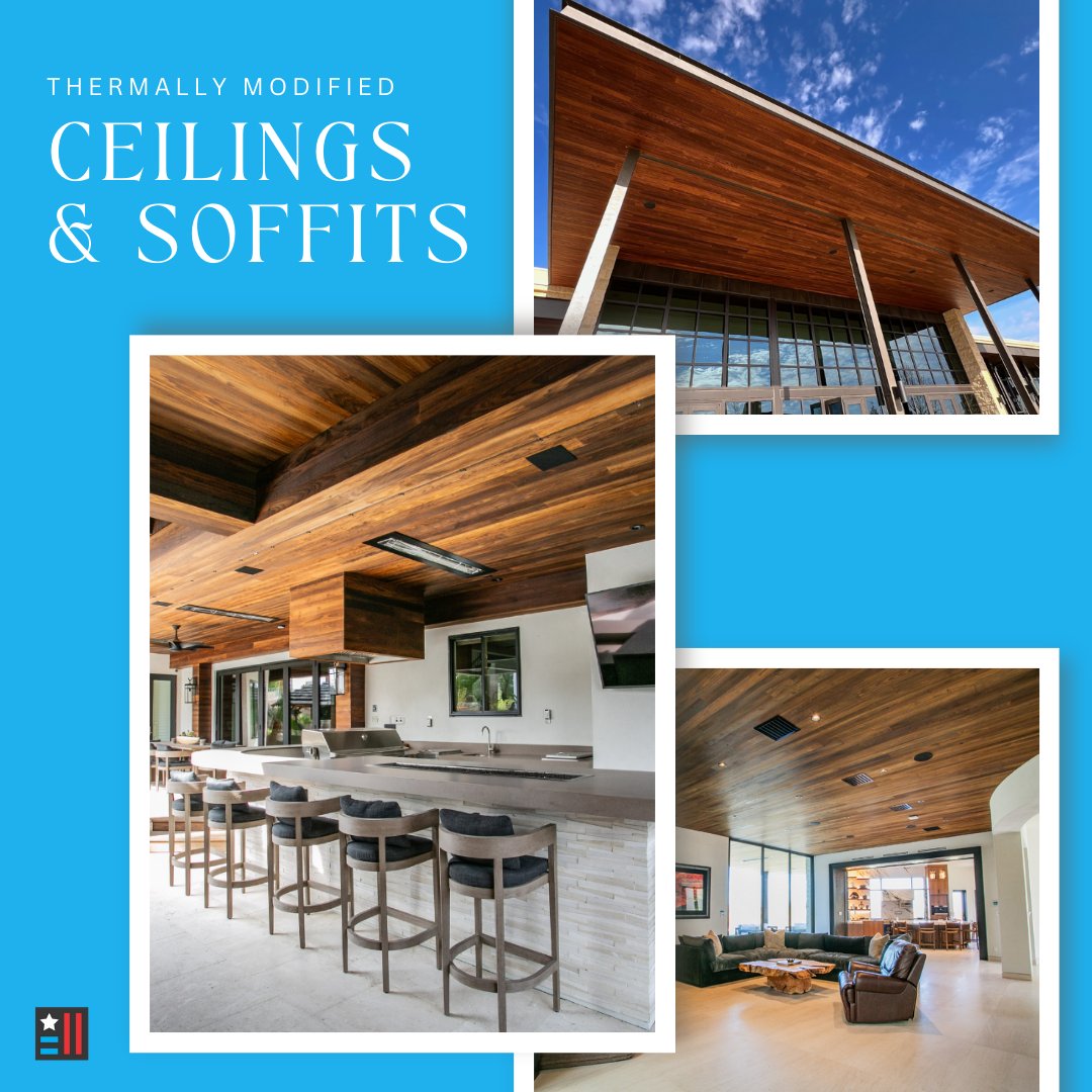 AmericanaReal's tweet photo. 🌿 Elevate Your Space with Americana™ 🌿 Add a distinctive touch with Americana™ Thermally Modified Wood ceilings &amp; soffits. Durable, sustainable &amp; stunning, they pair beautifully with stone, siding &amp; more. Designed to last. Built to inspire. ✨ https://t.co/noUUnIRQfw