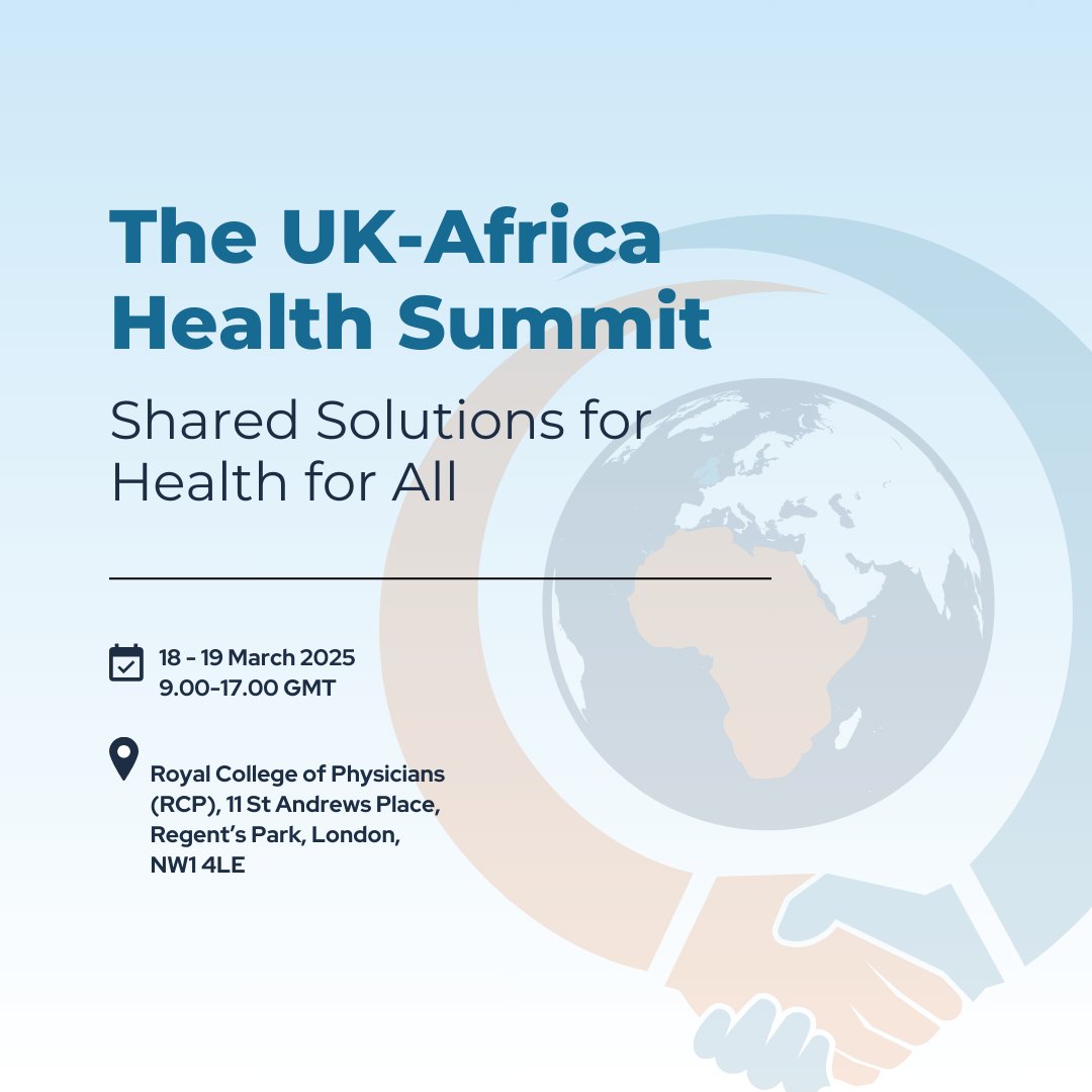 Exciting lineup at this year’s #UKAfricaHealthSummit!

Focused on "Shared Solutions for Health for All", this event will bring together global leaders to drive #GlobalHealth action!

📆18-19 March '25

📍Royal College of Physicians, London

Tickets ➡️ eventbrite.co.uk/e/the-uk-afric…