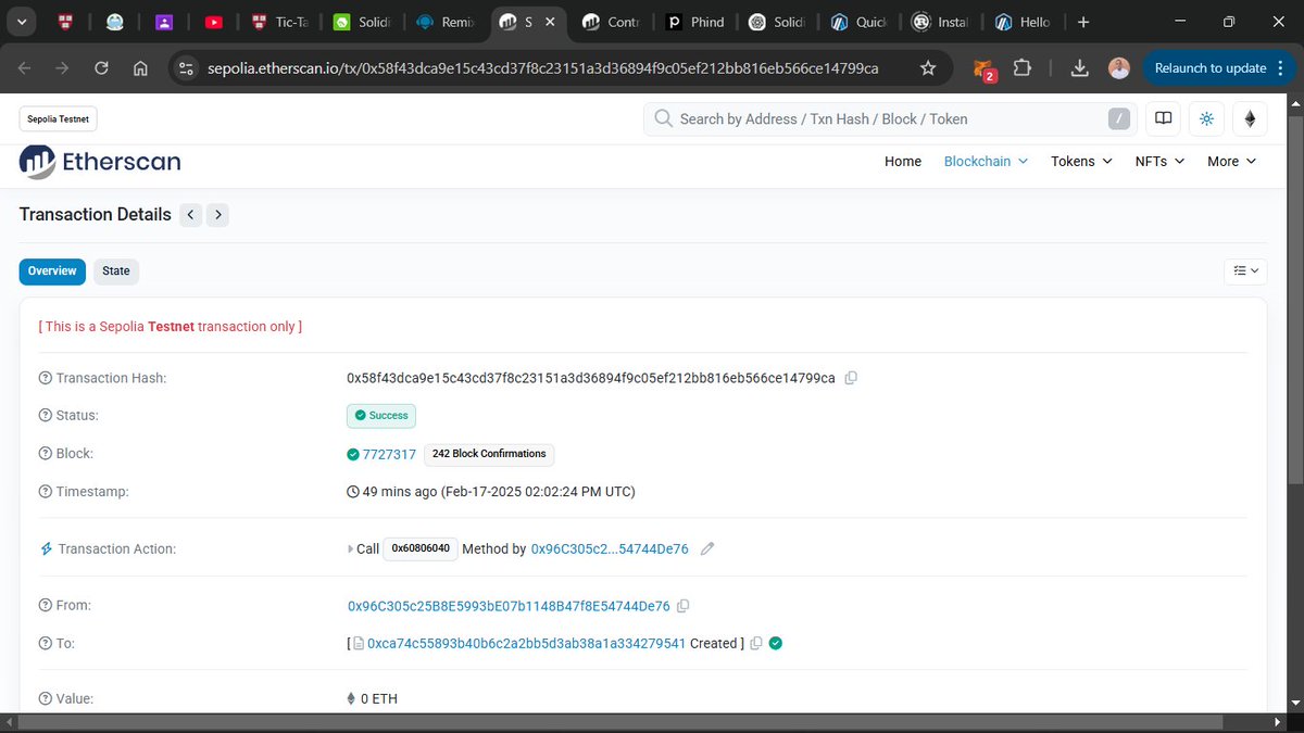 gid1eon's tweet image. I deployed my first ever smart contract 🎉
 
What a great way to kick off the week 🙂😌
@CyfrinUpdraft 
@PatrickAlphaC 

#Web3Dev #SmartContractDevelopment