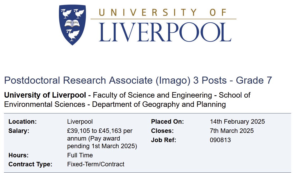 Dani Arribas-Bel `@darribas@mapstodon.space` (@darribas) on Twitter photo 3 x PDRA roles out currently (until March 7th!) looking for candidates at <a href="/SmartDataRes/">Smart Data Research UK</a> Imago. If you're all about making satellite imagery more useful, usable, and used for social scientists, public health folks & policy makers, this is your job!
๐lnkd.in/eBMHYe7G 3 x PDRA roles out currently (until March 7th!) looking for candidates at <a href="/SmartDataRes/">Smart Data Research UK</a> Imago. If you're all about making satellite imagery more useful, usable, and used for social scientists, public health folks & policy makers, this is your job!
๐lnkd.in/eBMHYe7G