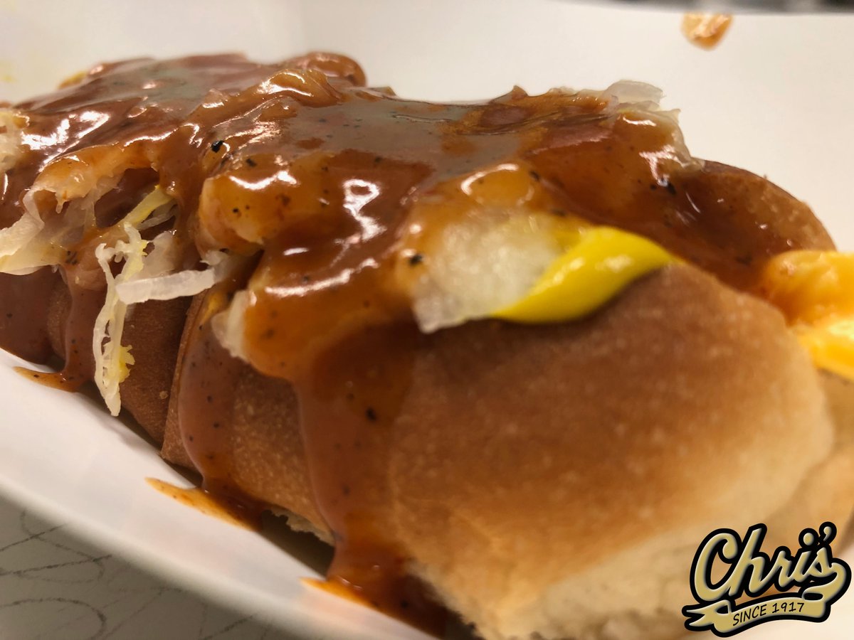 Chris' Famous Hotdog with Mustard, Onion, Kraut, and Chris' Famous Sauce. Come see us, Chris' 138 Dexter Ave. Call to-go orders in, 334-265-6850. 

#chrishotdogs #montgomeryal #seemgm #mymgm #eatmgm #exploremgm