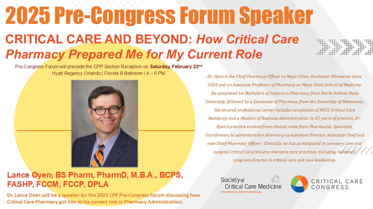 We hope to see you at the 2025 Pre-Congress Forum! <a href="/mayoclinic/">Mayo Clinic</a> #PharmICU #TwitteRx #SCCM2025 #GoProgram