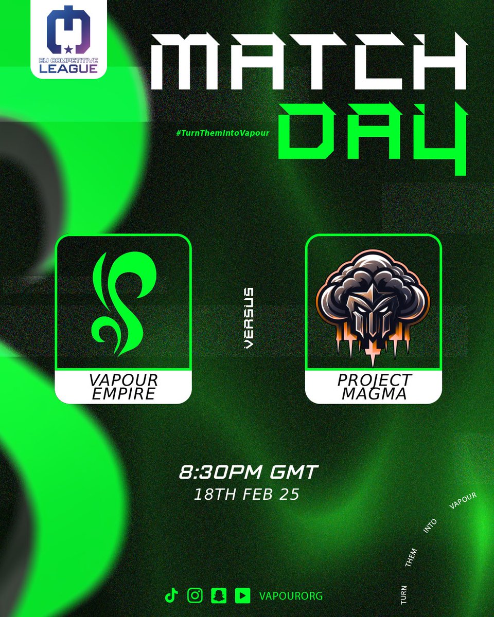 MATCH-DAY!

🏅 - Division 6 - Groups ECL
🆚 - Project Magma
🕗 - 8:30pm
📅 - 18th Feb 25

🟢 - Ozyned
⚫ - Stabzii
🟢 - Streakzzy
⚫ - Dannybee

We have a mega clash awaiting us as the Battle of 1st place commences tomorrow night!

📺 - twitch.tv/agentguava