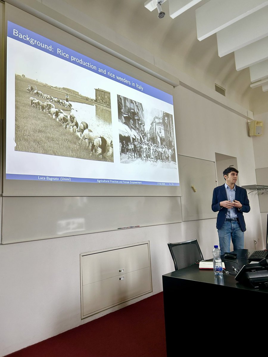 USI Lugano - Department of Economics (@usi_idep) on Twitter photo Today, we launched our Junior Seminars with <a href="/bagnato_lu/">Luca Bagnato</a> (<a href="/LaStatale/">Università degli Studi di Milano</a>).
He presented a joint work with <a href="/VenturiniMiri/">Miriam Venturini</a> (<a href="/UCRiverside/">UC Riverside</a>) and <a href="/YuPan1029/">Yu Pan</a> (<a href="/UZH_en/">University of Zurich</a>) on the long-term impact of rice weeders' historical presence on female political-economic empowerment in Italy.
#USIEcon Today, we launched our Junior Seminars with <a href="/bagnato_lu/">Luca Bagnato</a> (<a href="/LaStatale/">Università degli Studi di Milano</a>).
He presented a joint work with <a href="/VenturiniMiri/">Miriam Venturini</a> (<a href="/UCRiverside/">UC Riverside</a>) and <a href="/YuPan1029/">Yu Pan</a> (<a href="/UZH_en/">University of Zurich</a>) on the long-term impact of rice weeders' historical presence on female political-economic empowerment in Italy.
#USIEcon