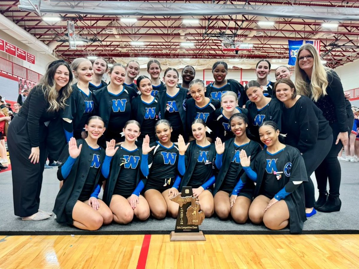 WalledLkSchools's tweet photo. Walled Lake Western competitive cheer team claimed its second district title in program history on Saturday with a record setting performance 💙 #WEareWLCSD @WLWCHEER @WLWAthletics 

Story ➡ https://t.co/fStCrkvori https://t.co/B2sG4ijhG2