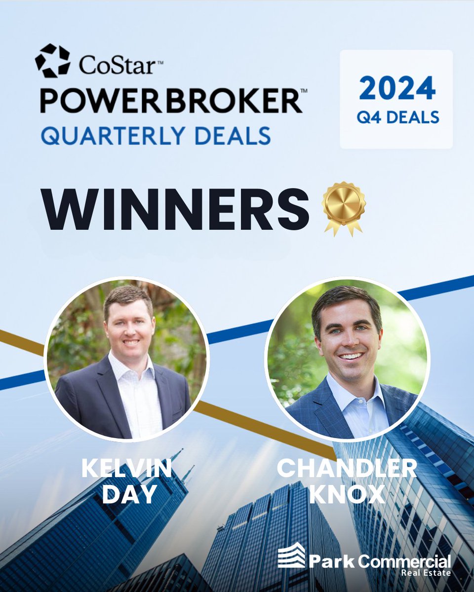 Were proud to congratulate Kelvin Day (Industrial) and Chandler Knox (Office) on being recognized as CoStar Power Brokers for Q4 2024 in Charlotte! This achievement follows their Industrial category win in Q3 2024 for Greenville/Spartanburg!