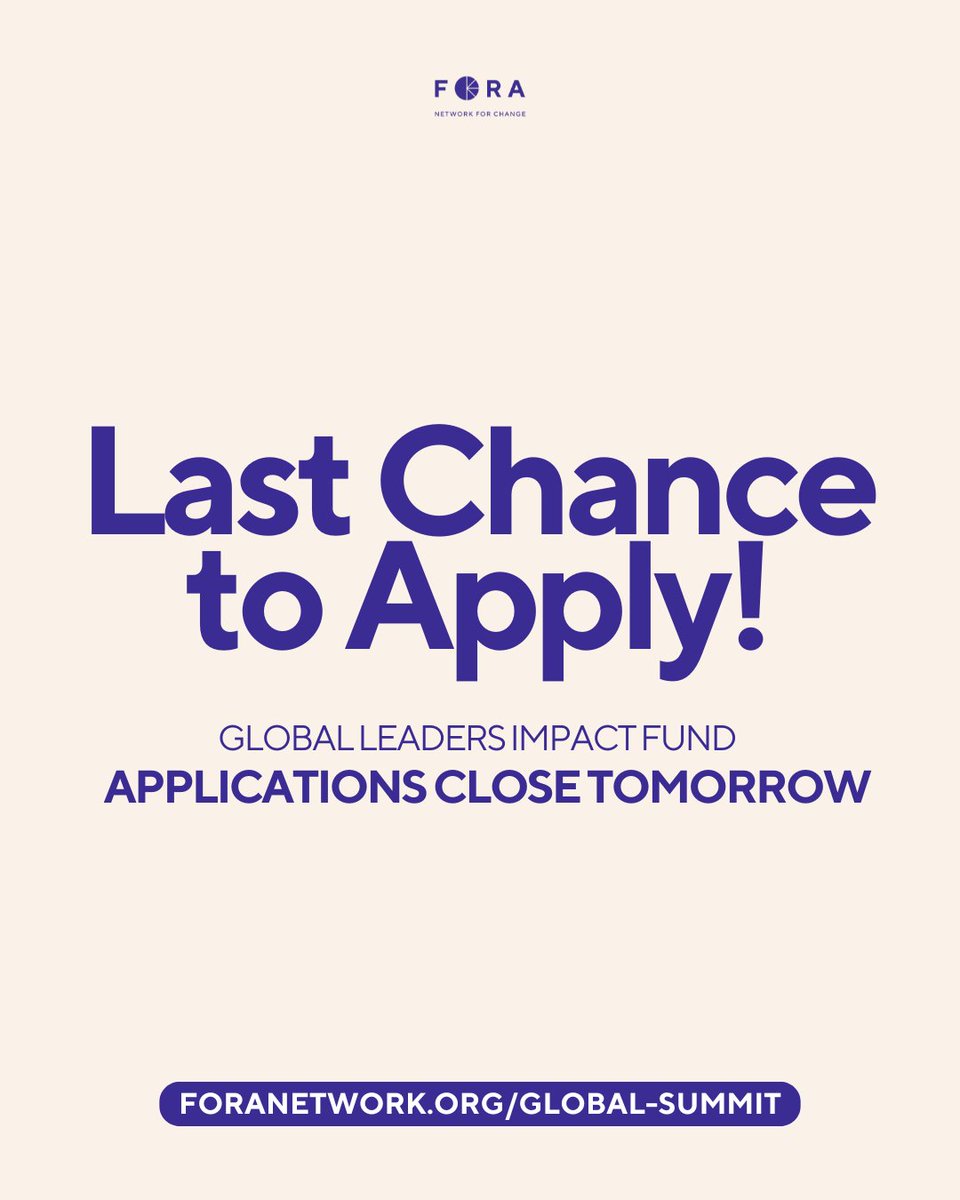 ✨This is your last chance to apply to the Global Leaders Impact Fund – applications close tomorrow!

🔗 Link to apply: airtable.com/appzRltpsHToXT…