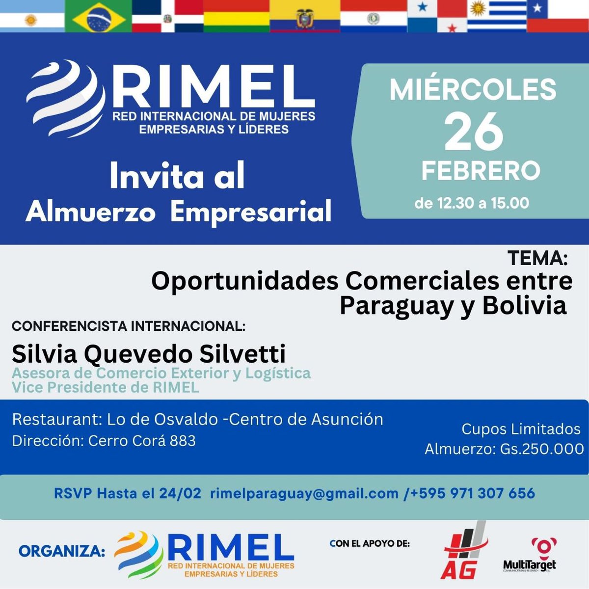 RIMEL Paraguay organiza almuerzo empresarial para fortalecer lazos comerciales entre Paraguay y Bolivia 
🇵🇾🇧🇴💰
economia.com.py/rimel-paraguay…