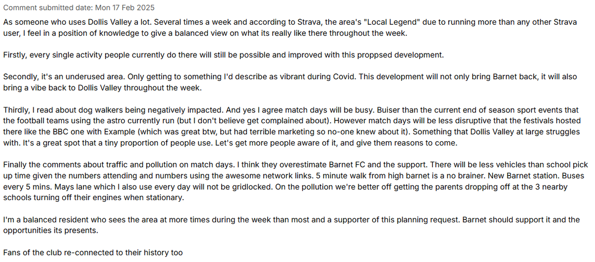 BrknMan's tweet photo. Superb comment on planning application for bringing Barnet back #BringBarnetBack #BarnetFC https://t.co/L9Rpw2K1gX