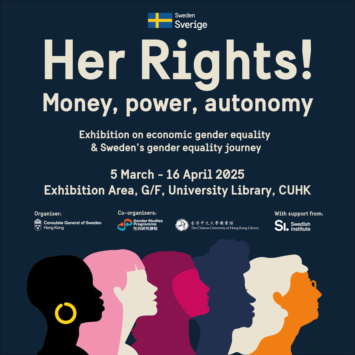 GenderStudies CUHK (@cuhkgenders) on Twitter photo 瑞典駐港總領事館主辦,香港中學大學性別研究課程及香港中文大學圖書館合辦展覽
「她的權利:金錢、權力、自主」
展覽啟動禮暨座談會詳情:
日期:2025年3月5日(三)
時間:15:00-17:00
座談會主題:重新思考職業領域的性別角色
登記參與:cloud.itsc.cuhk.edu.hk/webform/view.p…
<a href="/SwedeninHKandMO/">Sweden in Hong Kong</a> 瑞典駐港總領事館主辦,香港中學大學性別研究課程及香港中文大學圖書館合辦展覽
「她的權利:金錢、權力、自主」
展覽啟動禮暨座談會詳情:
日期:2025年3月5日(三)
時間:15:00-17:00
座談會主題:重新思考職業領域的性別角色
登記參與:cloud.itsc.cuhk.edu.hk/webform/view.p…
<a href="/SwedeninHKandMO/">Sweden in Hong Kong</a>