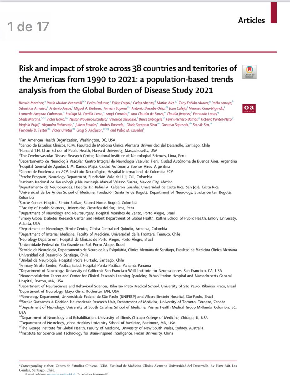 👏🏻Dra. Paula Muñoz,  Dr Ramón Martínez , Dr Pablo Lavados  y a todos los co-autores de este paper en que analizamos la carga de enfermedad que significan las Enfermedades Cerebrovasculares en las Américas y su tendencia en el tiempo.

👉🏻authors.elsevier.com/sd/article/S26…