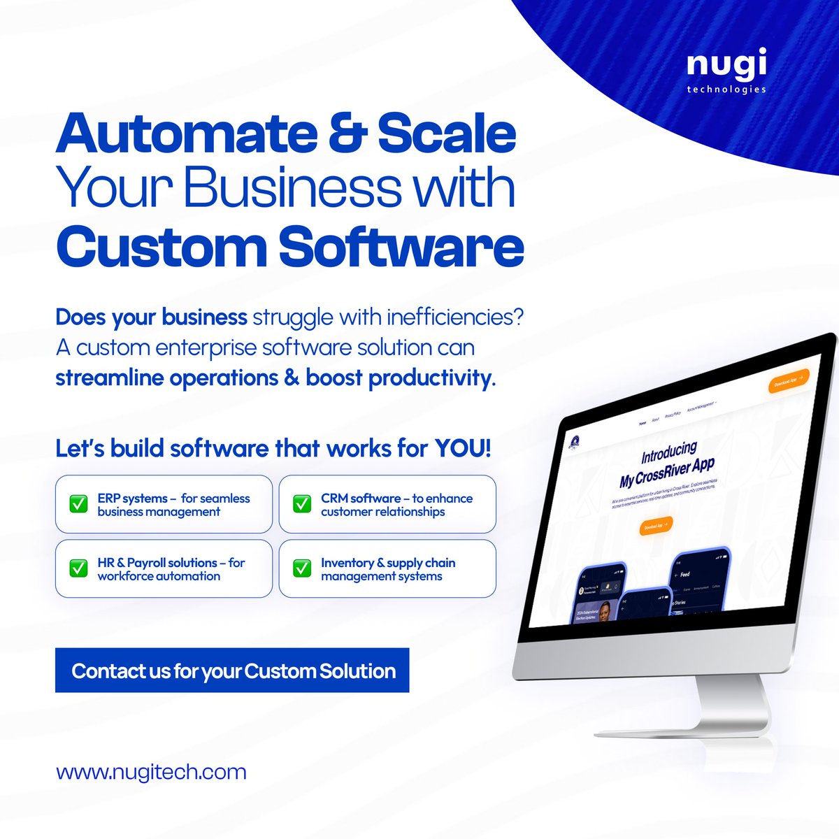 NUGI TECHNOLOGIES (@nugitech) on Twitter photo Struggling with inefficiencies?
Boost productivity with custom software for your business
Let’s create software that works for YOU!
Contact us today for a custom solution.
📞 +234 709 652 3678 | +44 7377 583706
📧 info@nugitech.com
🌐 nugitech.com Struggling with inefficiencies?
Boost productivity with custom software for your business
Let’s create software that works for YOU!
Contact us today for a custom solution.
📞 +234 709 652 3678 | +44 7377 583706
📧 info@nugitech.com
🌐 nugitech.com