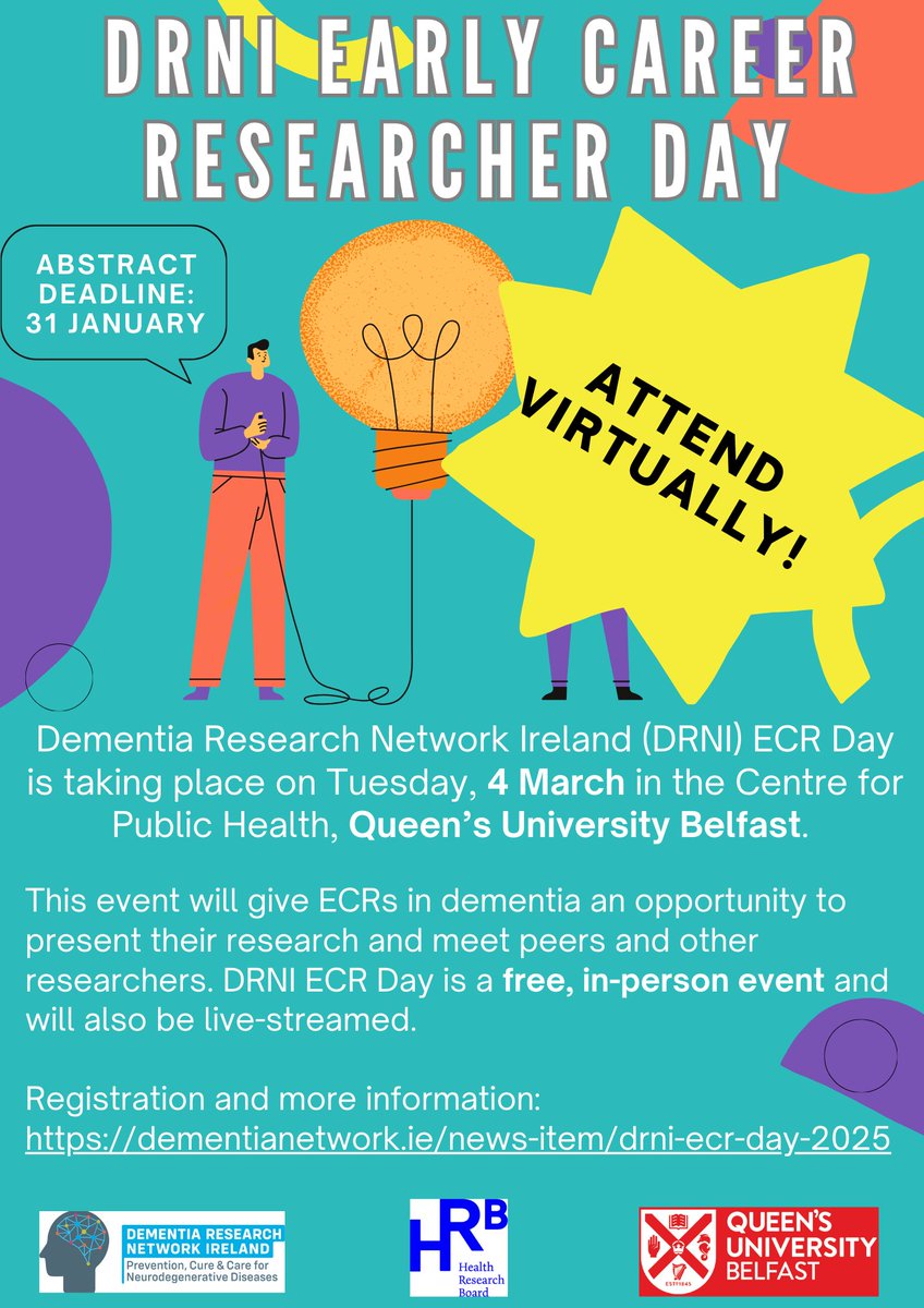 Dementia Research Network Ireland (@drnire) on Twitter photo Only 2 weeks to go until DRNI ECR Day in <a href="/CPH_QUB/">QUB Public Health</a>!
📹Did you know the event will be livestreamed?
🖥️If you were not able to attend in person, you can take part virtually instead!
Please go to: forms.office.com/e/FufudyxsFi to register. Only 2 weeks to go until DRNI ECR Day in <a href="/CPH_QUB/">QUB Public Health</a>!
📹Did you know the event will be livestreamed?
🖥️If you were not able to attend in person, you can take part virtually instead!
Please go to: forms.office.com/e/FufudyxsFi to register.