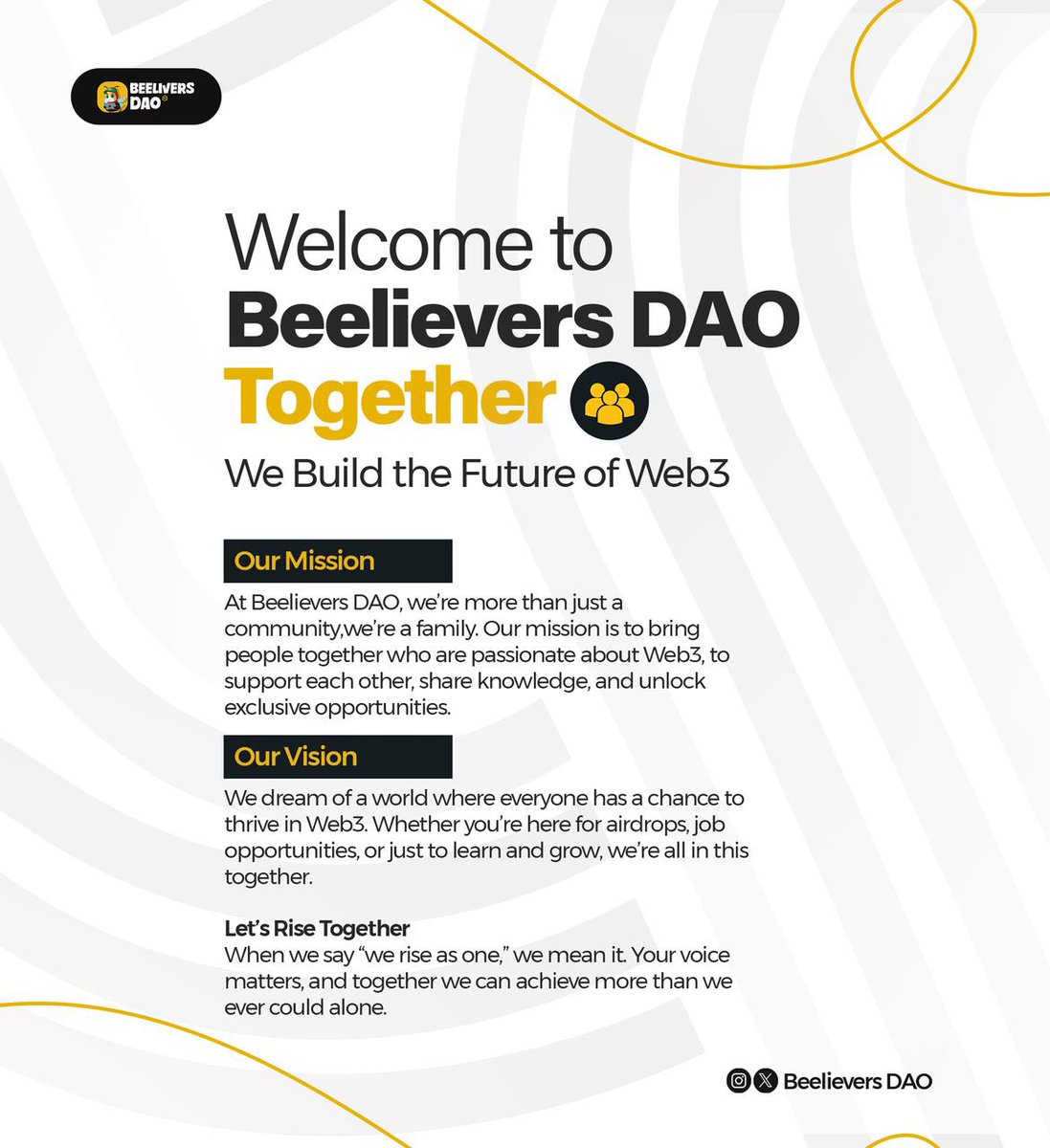 BeelieversDao's tweet image. Beelievers DAO – more Than a Community, we’re a Family

the future of Web3 is built together through knowledge, support, and opportunities. whether you&apos;re here for growth, connections, or innovation, you belong with us

Join us, Rise with us, and let&apos;s make Web3 unstoppable✊