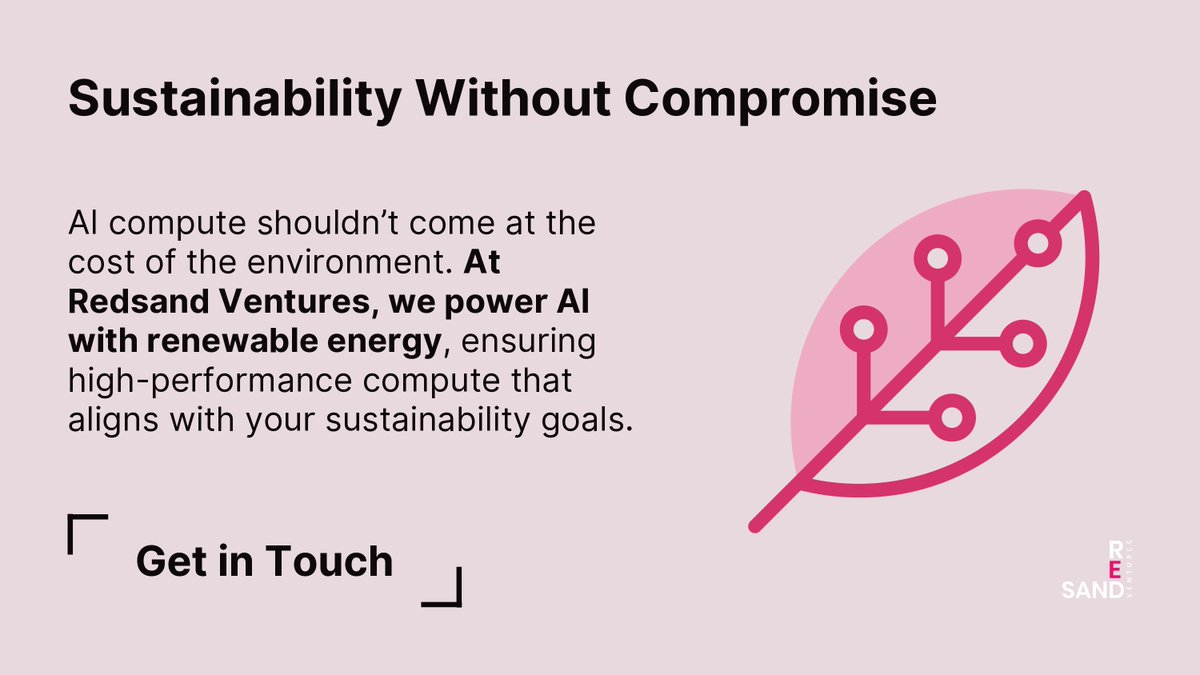 At Redsand Ventures, we power AI with renewable energy, ensuring high-performance compute that aligns with your sustainability goals.

✅ Lower emissions
⚡ High-efficiency infrastructure
✅ AI-driven sustainability

Green tech isn’t a trend - it’s the future

Contact us for more