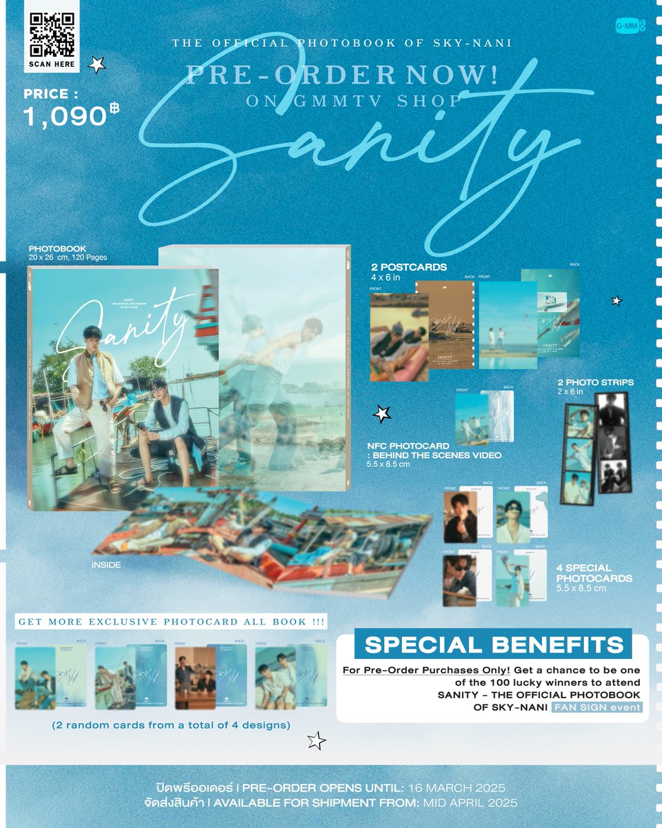 GmmtvShop's tweet photo. PRE-ORDER NOW! SANITY | THE OFFICIAL PHOTOBOOK OF SKY-NANI ON GMMTV SHOP

สั่งซื้อที่นี่ / Order Here
SANITY | THE OFFICIAL PHOTOBOOK OF SKY-NANI
https://t.co/tjduSyzn6o

Pre-order opens now until March 16 , 2025.
All purchase orders will be shipped sequentially starting from mid April 2025.

#SANITYxSkyNani
#SkyNani #สกายนานิ 
#SkyNaniFancon
#SkyNaniFanconD1
#SkyNaniFanconD2
#GMMTV