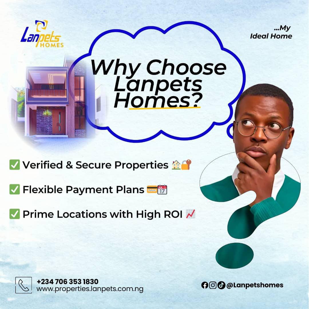 VivianAlawode's tweet photo. Why Choose Lanpets Homes?

-Verified &amp; Secure Properties 
-Flexible Payment Plans
-Prime Locations with High Return On Investment

Create a bright and comfortable future for your family by investing in our properties.

Timini Regina Chika Ike Seyi Tinubu Real Estate Investment https://t.co/QE9386ZHY8
