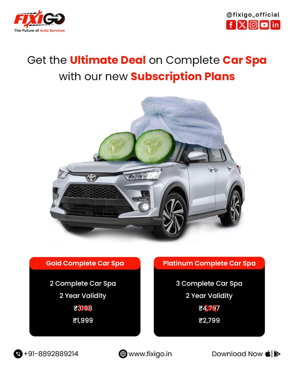 fixigo_official's tweet photo. Your Car Deserves the Best - Now at an Unbeatable Price! 🚗✨

Get premium car spa services with our exclusive subscription plans and enjoy top-notch care without the hefty price tag.

📲 Download the app 

#fixigo #carwash #cars #carcare #carspa #combooffer #carwashoffers https://t.co/VxP3hVlb3c