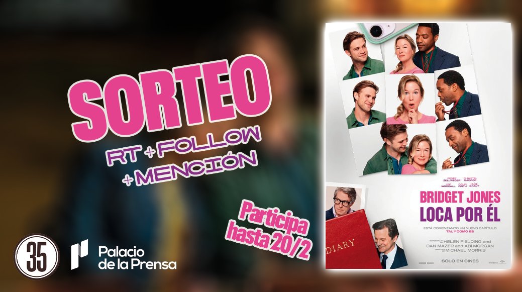 📢 ¡#SORTEO!

📽 ¡2 ENTRADAS para ver #BridgetJones: Loca Por Él en #Madrid!

➡ Participa: RT + FOLLOW + MENCIÓN

⌛ Fin: 21/02 a las 10:00

👍Síguenos: <a href="/palacioprensa/">Palacio de la Prensa</a> y <a href="/35milimetros_es/">35 Milímetros Cine y TV 🎬 📺</a>

🍀¡Mucha suerte!🍀

Más información ➡ bit.ly/3e5dNmE