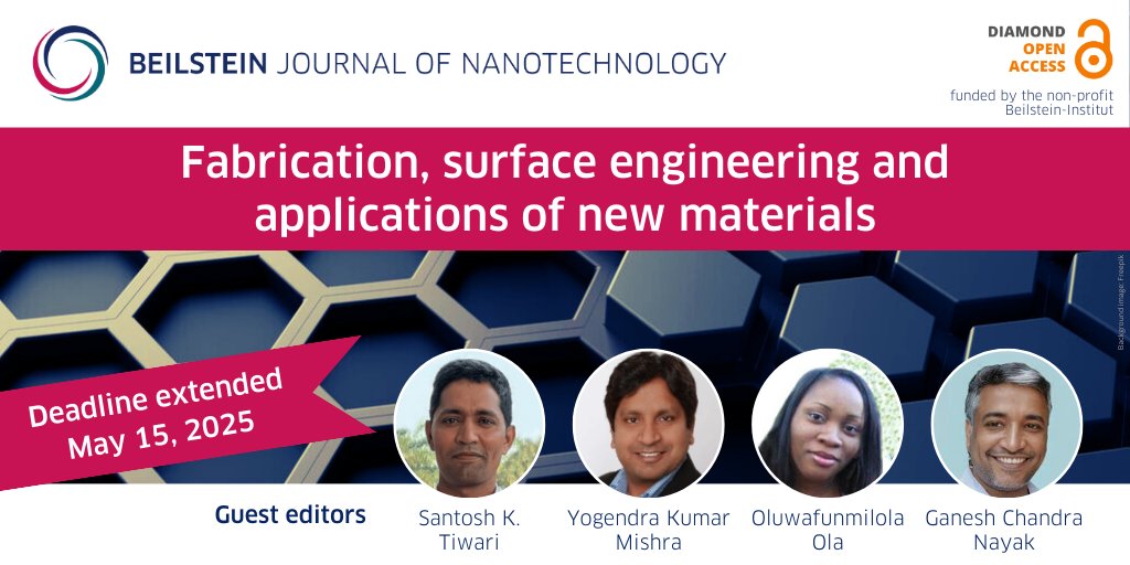 Beilstein-Institut @beilstein-institut.bsky.social (@beilsteininst) on Twitter photo Submission deadline extd: Thematic issue “Fabrication, surface engineering and applications of new materials” ed. by Santosh K. Tiwari, Yogendra Kumar Mishra <a href="/drykmishra/">Mishra Group - Smart Materials SDU</a>, Oluwafunmilola Ola <a href="/EngLola_Ola/">Oluwafunmilola Ola</a> & Ganesh Chandra Nayak <a href="/gcnayak_IITISM/">Ganesh Chandra Nayak</a>.
👉beilstein-journals.org/bjnano/series/…
#BJNANO 🔓 Submission deadline extd: Thematic issue “Fabrication, surface engineering and applications of new materials” ed. by Santosh K. Tiwari, Yogendra Kumar Mishra <a href="/drykmishra/">Mishra Group - Smart Materials SDU</a>, Oluwafunmilola Ola <a href="/EngLola_Ola/">Oluwafunmilola Ola</a> & Ganesh Chandra Nayak <a href="/gcnayak_IITISM/">Ganesh Chandra Nayak</a>.
👉beilstein-journals.org/bjnano/series/…
#BJNANO 🔓