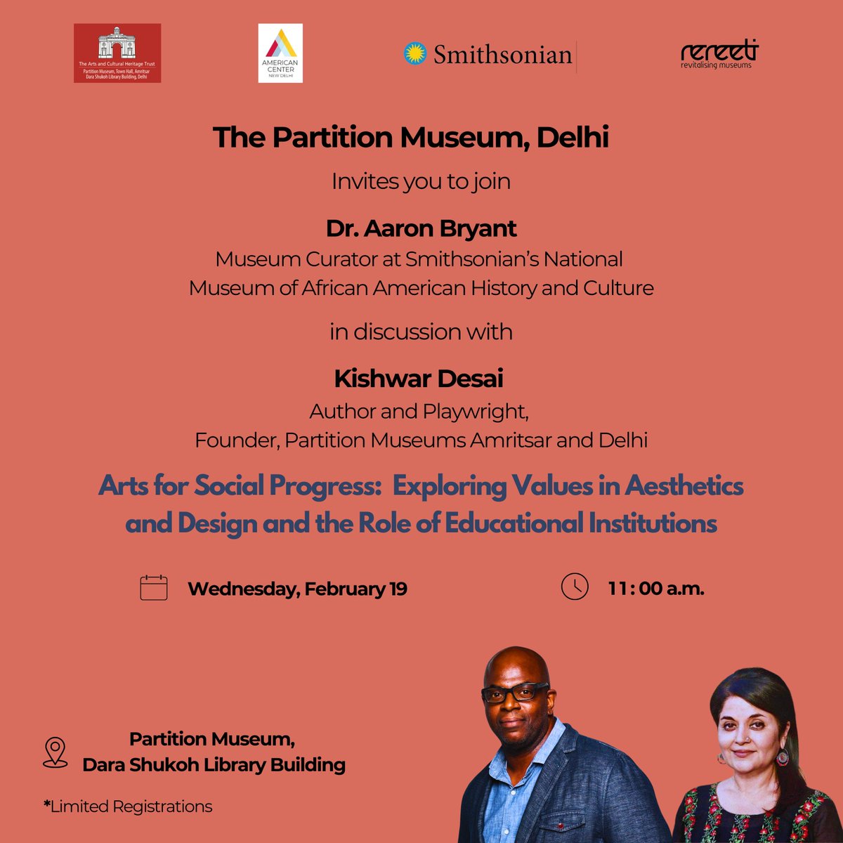 The Partition Museum, Dara Shukoh Library, Delhi invites you to join Dr. Aaron Bryant in discussion with Kishwar Desai for an exclusive discussion.

Day &amp; Date: Wednesday, 19th February 2025
Time: 11:00 AM

Registration Link: lnkd.in/gYAf83Gd