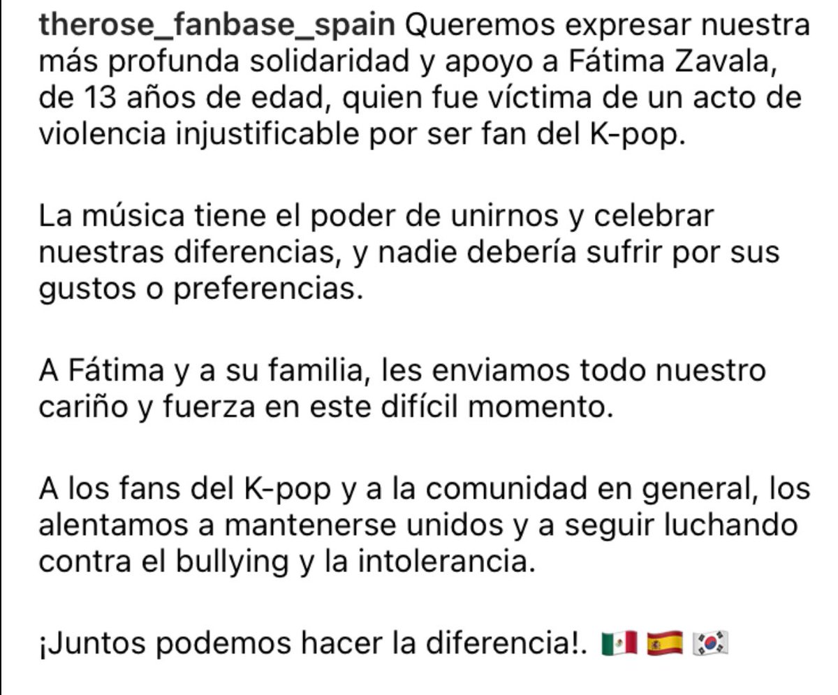rose_fanba2023's tweet photo. La musica tiene el poder de unirnos, nadie debe sufrir por sus gustos o diferencias. Expresamos nuestra más profunda solidaridad y apoyo a  Fatima Zabala
#JUSTICIAPARAFATIMA #Kpop #korea #kmusic #Musica https://t.co/YcOwm0oXxq