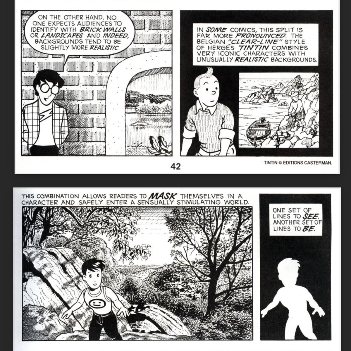 A very influental read for me growing up was Understanding Comics by Scott McCloud. Particularly this page about how in comics and animation the backgrounds tend to be more detailed to create a sense of immersion into the world, but if there's too much detail in the character
