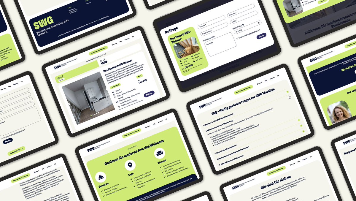 Neuer Markenauftritt für die SWG – modern, klar, digital.
Die SWG Studentenwohngemeinschaft Tössblick hat ein frisches Branding und eine optimierte Website, die Studierenden den Zugang zu Wohnraum noch einfacher macht.

#Branding #Webdesign #UX #UI #CorporateDesign #AndreasRäber