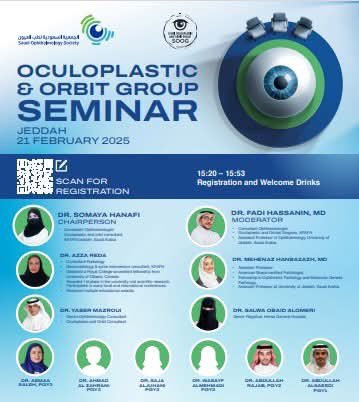 SaudiOphtha's tweet photo. We have the pleasure to invite you to share our Oculoplastic &amp; Orbit Group Seminar
Jeddah 21 February 2025 https://t.co/Tg9YeaTgt7