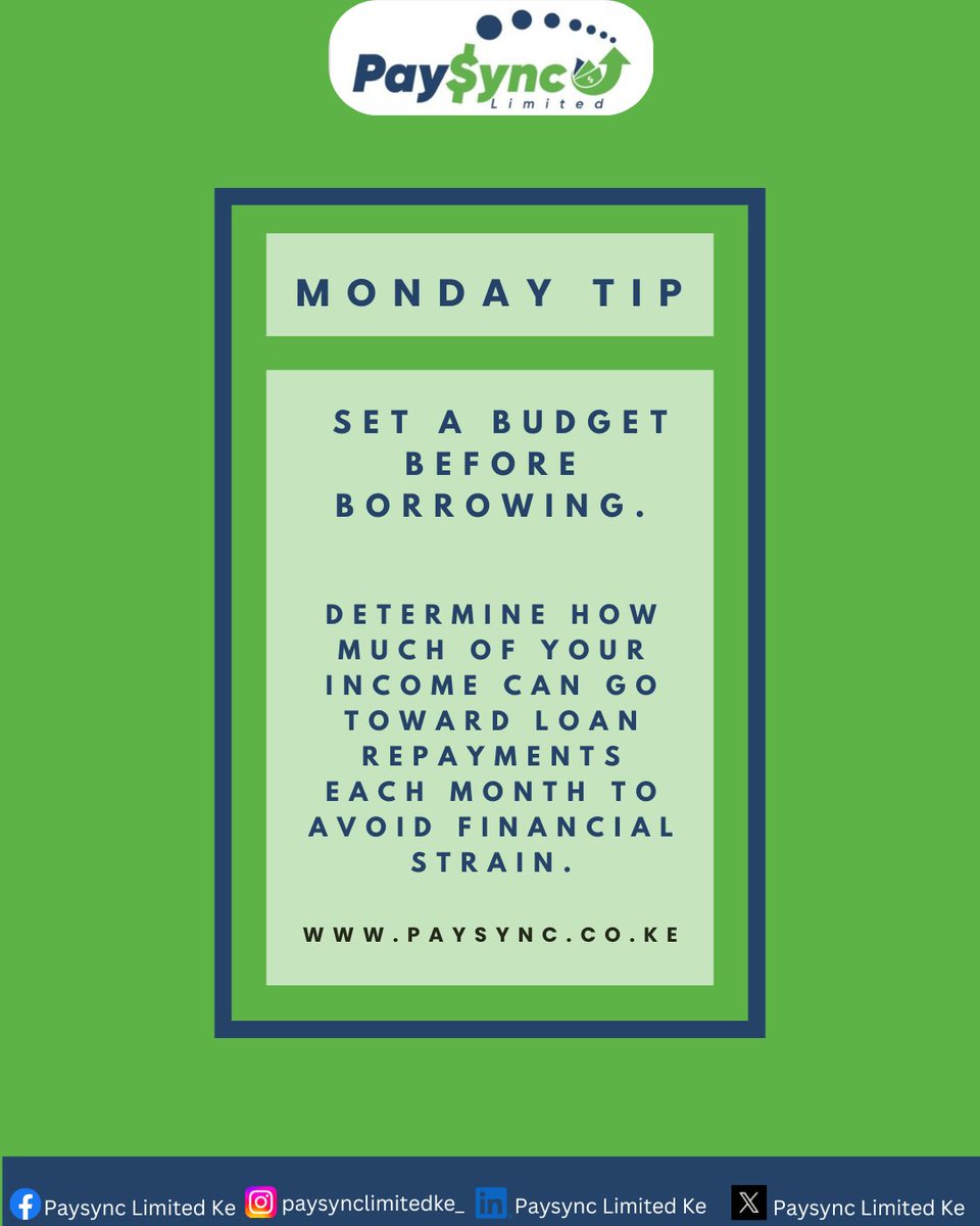 PaysyncKE's tweet photo. Stay ahead of your finances with smart planning!
#FinanceTips #paysync #smartborrowing https://t.co/K5lKau59hz