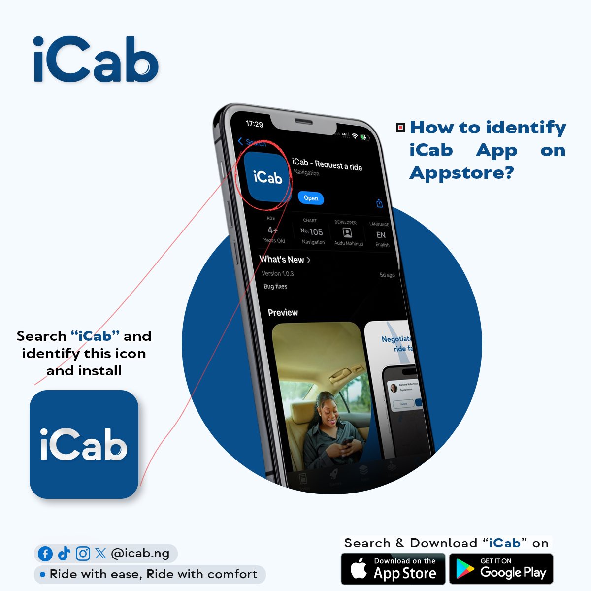 iCab_ng's tweet image. Seamless rides at your fingertips! 🚖✨ Search ‘iCab’ on the App Store &amp;amp; Google Play, download, and ride with comfort. #iCab #RideWithEase