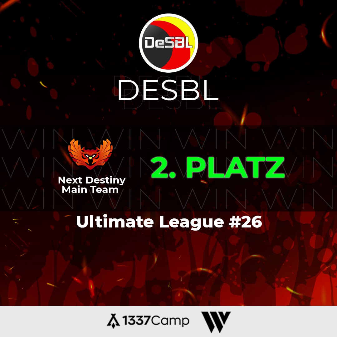 ❌DESBL❌

Eine weitere Liga der <a href="/desbl/">DeSBL</a> ist vorbei. Unser Rainbow Six Siege Main Team konnte sich mit 5 Siegen, 1 Unentschieden und einer Niederlage den 2. Platz in der Ultimate League #26 sichern.🥳💪

Wir sind Stolz auf dieses Ergebnis und freuen uns auf weitere Ligen! 😎