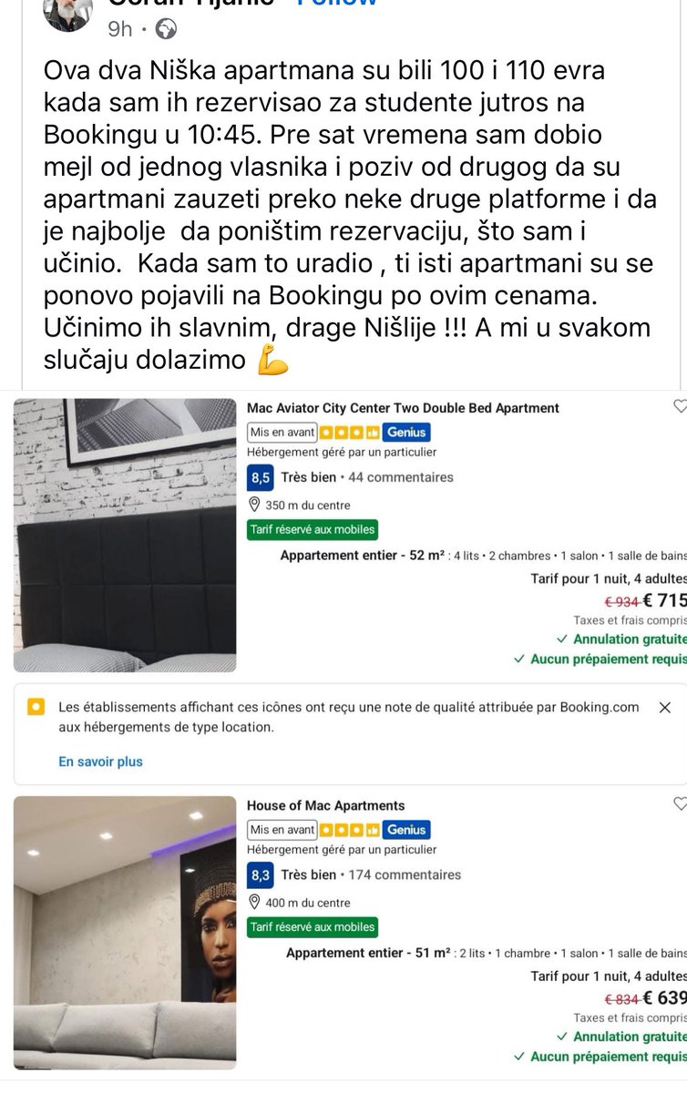 Upravo sam bukirao dva apartmana
u Nišu od po 800 evra.
Nameravam da im otkažem 1.marta uz obrazloženje
da sam mislio da koštaju 80 evra, koliko i stvarno vrede!!