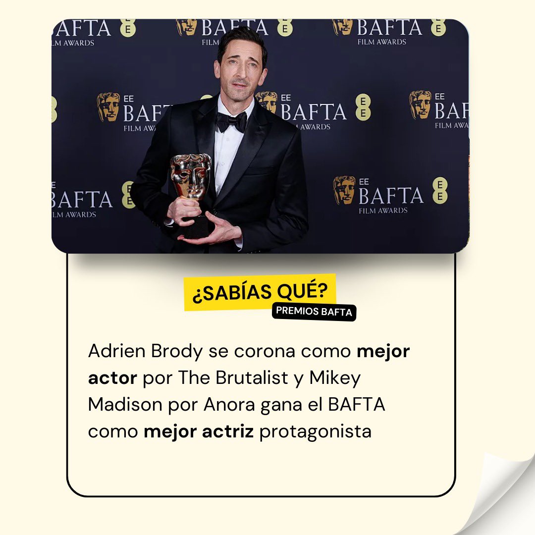 CineramaEs's tweet image. Estos son los ganadores de los premios Bafta 2025 👉🏻 te contamos algunos de los galardones entregados por La Academia Británica de las Artes #premios #cine