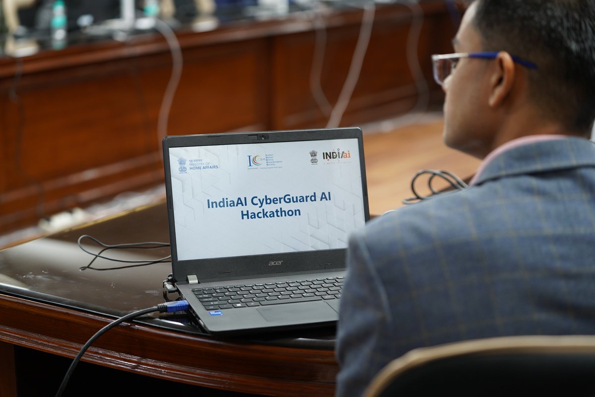 GoI_MeitY's tweet photo. With an insightful talk from @abhish18, AS, @GoI_MeitY; Rajesh Kumar, CEO, @Cyberdost & Manish Garg, Director, NCRP, the next phase of #IndiaAI CyberGuard AI Hackathon is officially underway!
#CyberGuardAI #AIforCybersecurity #TechForGood @OfficialINDIAai https://t.co/FDqrMFn9nL