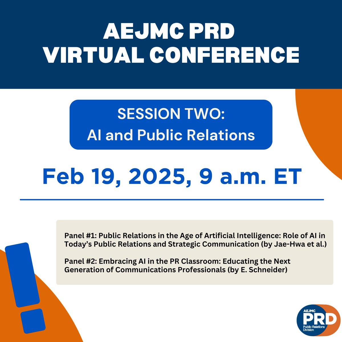 Did you enjoy the first session of the 2025 PRD Virtual Conference? Come back and join us on February 19 from 9-10:30 a.m. ET for our second session! The topic is AI in PR and we will host the two panels previewed in the photo below. Register for free: syracuseuniversity.qualtrics.com/jfe/form/SV_6z…