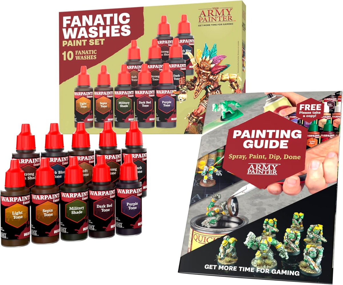 La mejor opción para conseguir miniaturas perfectamente sombreadas, con una selección de tonos que van desde un oscuro intenso hasta un rojo vibrante. Este pack además incluye guía de pintura y pincel. 
Fanatic Washes Paint Set de The Army Painter en nuestro catálogo.