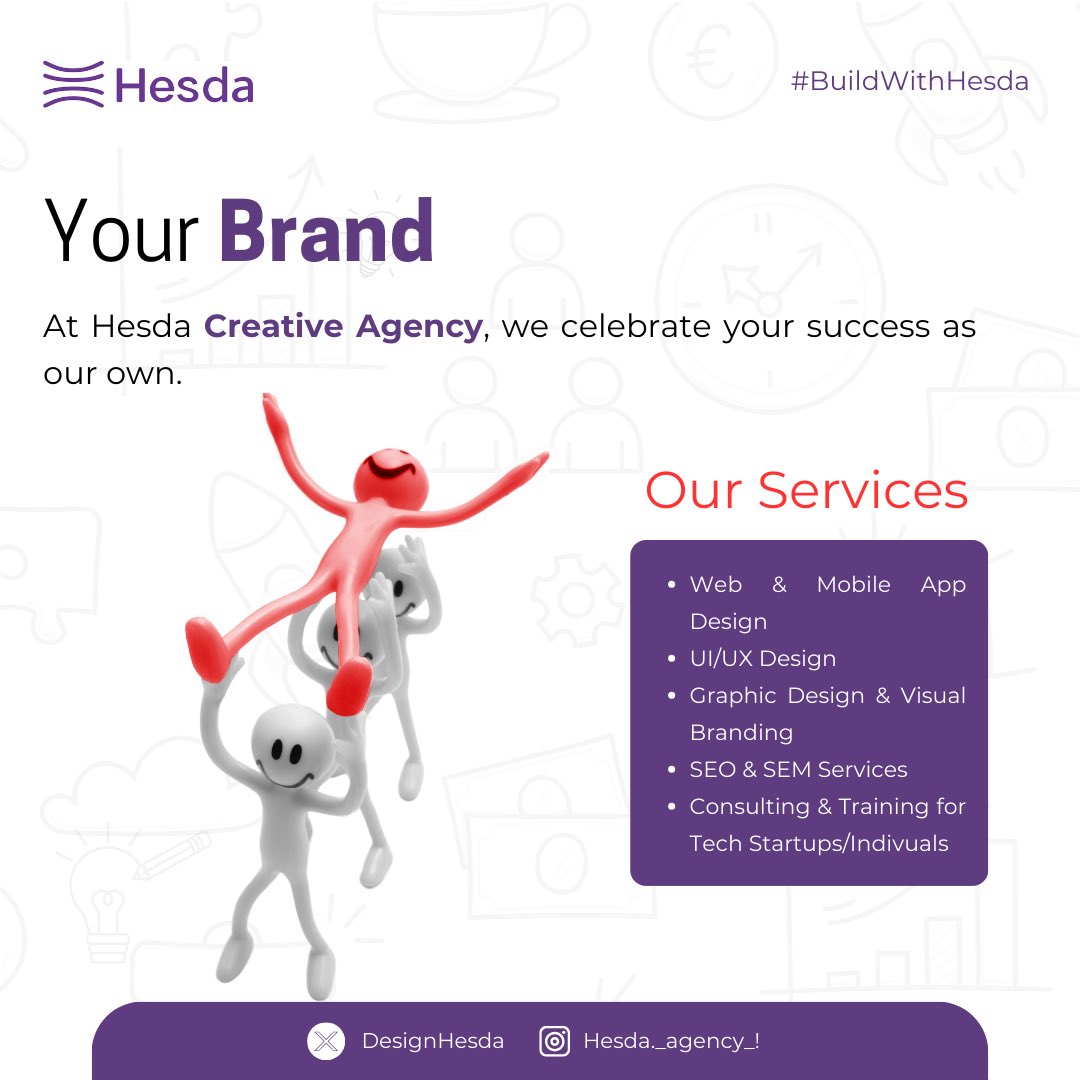 designhesda's tweet photo. Ready to elevate your brand? 🚀 At Hesda Creative Agency, we offer:

Web &amp; Mobile App Design
UI/UX Design
Graphic Design &amp; Branding
SEO &amp; SEM Services
Consulting &amp; Training for Startups/Individuals https://t.co/Q0VPRn7VCq