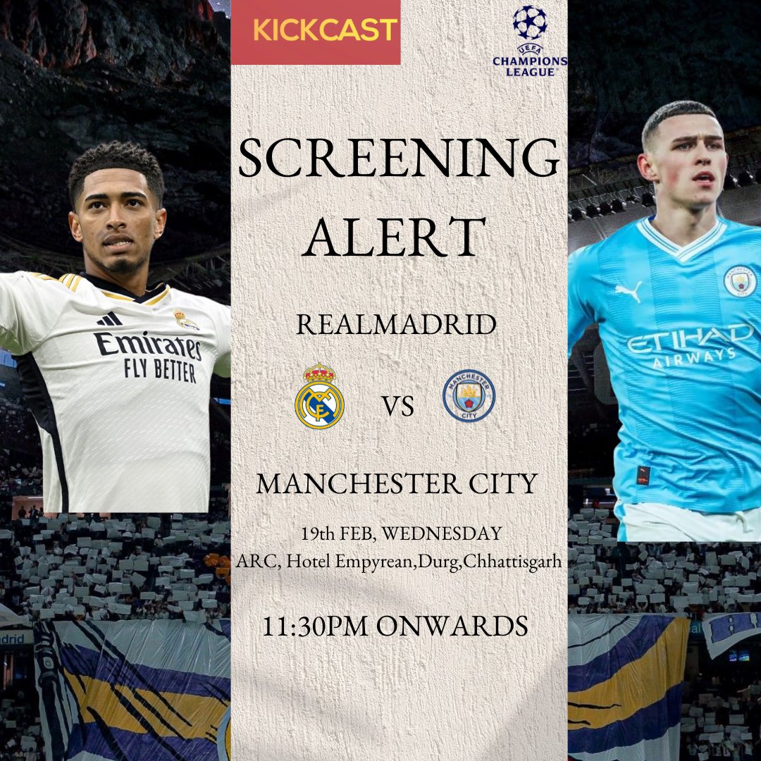 kickcastindia's tweet photo. ⚔️ European Royalty vs. Treble Defenders! ⚔️

The stage is set for a Champions League thriller! ⚽🔥 Watch Real Madrid take on Manchester City in an electrifying showdown! Will Madrid’s UCL magic prevail, or will Pep’s Cityzens dominate again? https://t.co/qSRk0U9lP3