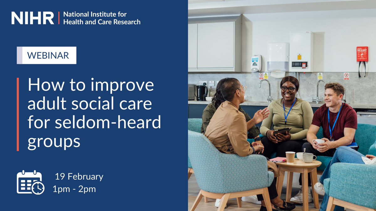 ⏰ Last chance to register for our webinar looking at how research could improve adult social care for seldom-heard groups.

To learn about topics from safeguarding for people experiencing homelessness to end-of-life planning for people with learning disabilities, join our