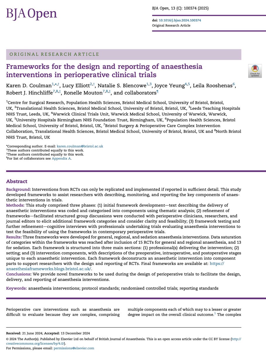 BJAJournals's tweet image. New framework for designing anaesthesia interventions in #perioperative trials by Coulman et al #trials #methodology #research #EBM

bjaopen.org/article/S2772-…