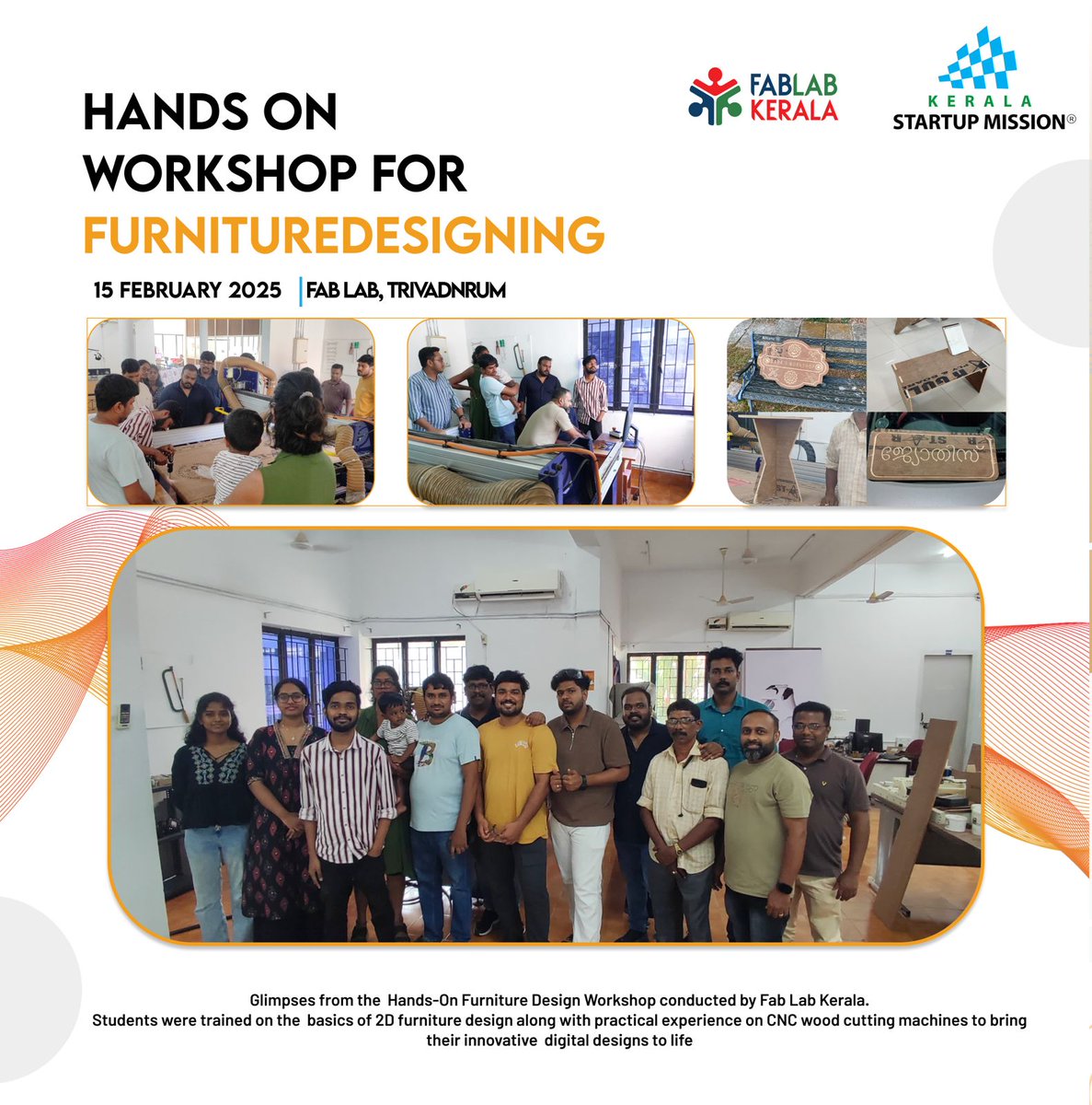 startup_mission's tweet photo. Fab Lab Kerala's Hands-On Furniture Design Workshop educated students on 2D furniture design basics and CNC wood cutting machines, empowering future designers with a blend of creativity and technology.
#FabLabKerala #FurnitureDesign #CNCWoodCutting #DigitalFabrication https://t.co/WWWfXmjtBt
