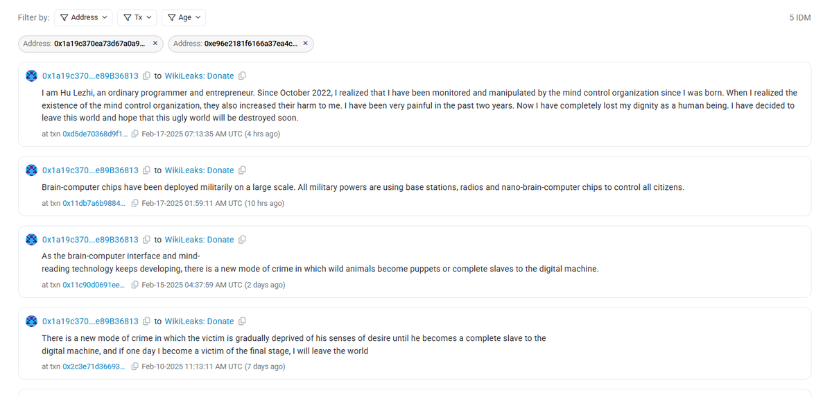 What I could find on the guy who burnt millions of dollars and donated millions of dollars 👇:

Total burnt: ~$1,650,000 (603 ETH)
Total donated: ~$5,350,000 (1,950 ETH)

Messages on-chain:

The bosses of Kuande Investment: Feng Xin and Xu Yuzhi used brain-computer weapons to