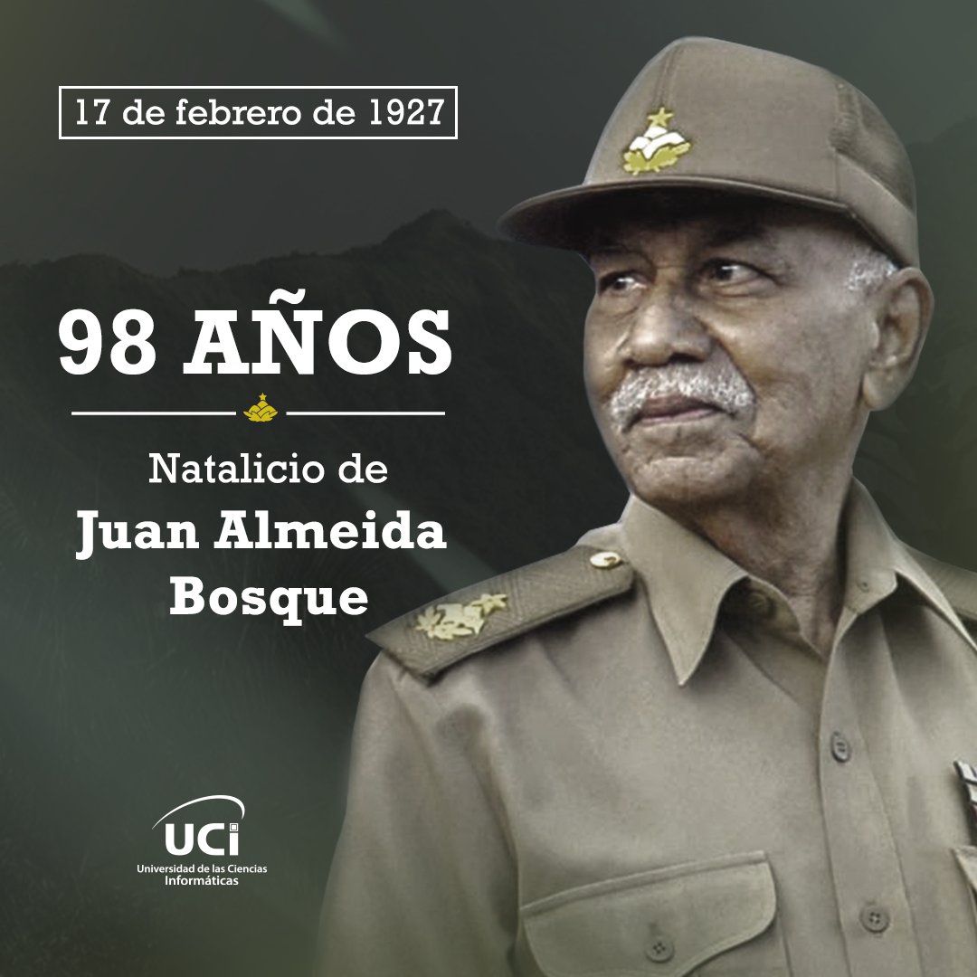 #Cuba recuerda #hoy al Comandante Juan Almeida Bosque, combatiente del Ejército Rebelde, líder político y notable creador, cuando se cumplen 98 años de su natalicio. #AlmeidaVive #TenemosMemoria <a href="/CubaMES/">MES</a> <a href="/PresidenciaCuba/">Presidencia Cuba 🇨🇺</a> <a href="/MinfarC/">Minfar_Cuba</a>