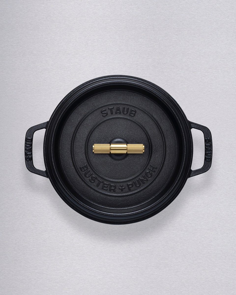 A fusion of French craftsmanship &amp; British precision—Staub x Buster + Punch elevates classic cookware with solid metal detailing. Timeless design, built to last for generations. 🔥⚡️ #StaubxBusterandPunch #DesignMeetsCraft