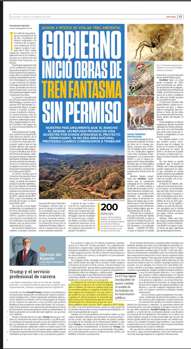 ernesto_mendez's tweet photo. Acusan a México de violar #TMEC Ambiental  
@GobiernoMX inició obras de #TrenFantasma sin permiso;
Argumenta que el Rancho #ElAribabi ya no era área natural protegida cuando comenzaron las obras #Sonora #Imuris #Nogales 🐆 
https://t.co/zndM0EK9so https://t.co/uEkje7bvPR